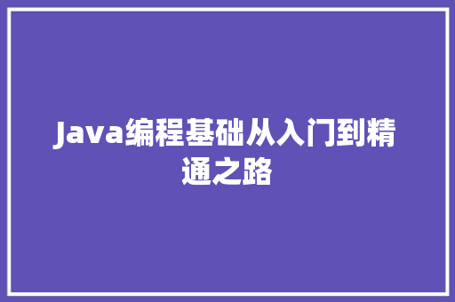Java编程基础从入门到精通之路