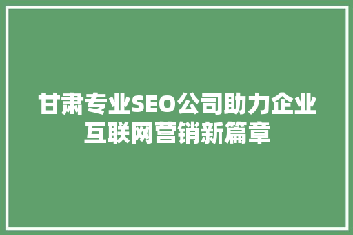 甘肃专业SEO公司助力企业互联网营销新篇章