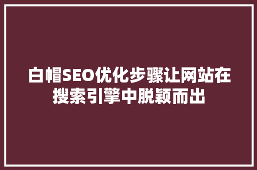 白帽SEO优化步骤让网站在搜索引擎中脱颖而出