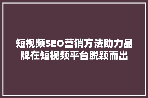 短视频SEO营销方法助力品牌在短视频平台脱颖而出
