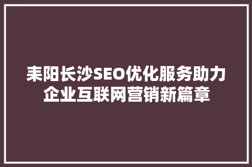耒阳长沙SEO优化服务助力企业互联网营销新篇章