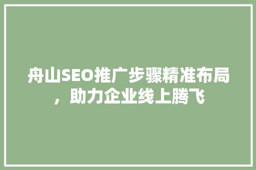 舟山SEO推广步骤精准布局，助力企业线上腾飞