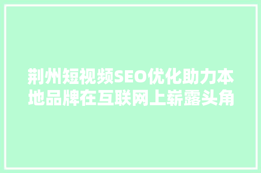 荆州短视频SEO优化助力本地品牌在互联网上崭露头角