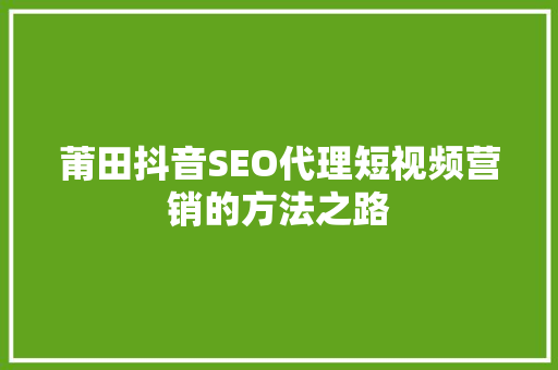 莆田抖音SEO代理短视频营销的方法之路