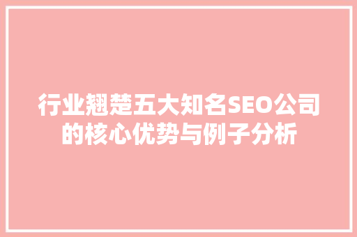 行业翘楚五大知名SEO公司的核心优势与例子分析
