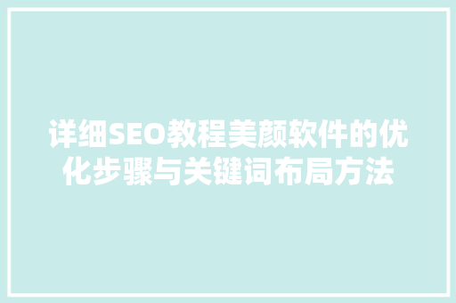 详细SEO教程美颜软件的优化步骤与关键词布局方法