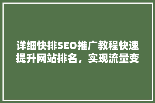 详细快排SEO推广教程快速提升网站排名，实现流量变现