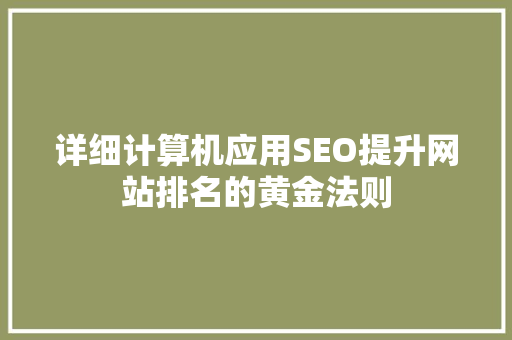 详细计算机应用SEO提升网站排名的黄金法则