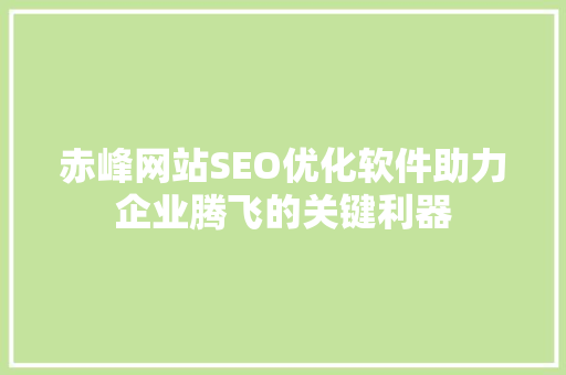 赤峰网站SEO优化软件助力企业腾飞的关键利器