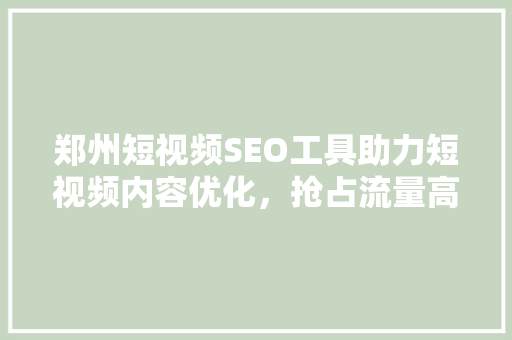 郑州短视频SEO工具助力短视频内容优化，抢占流量高地