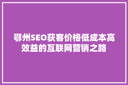 鄂州SEO获客价格低成本高效益的互联网营销之路