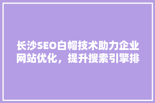 长沙SEO白帽技术助力企业网站优化，提升搜索引擎排名