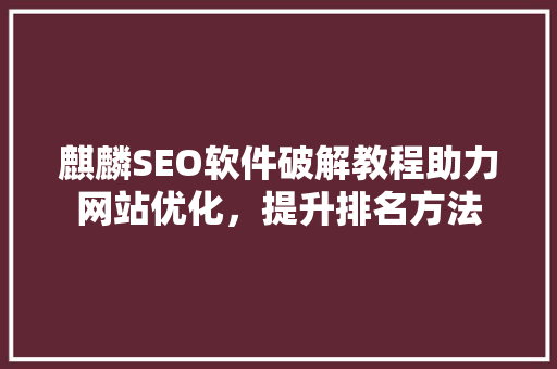 麒麟SEO软件破解教程助力网站优化，提升排名方法