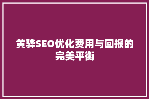 黄骅SEO优化费用与回报的完美平衡