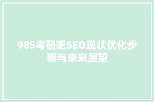 985考研吧SEO现状优化步骤与未来展望
