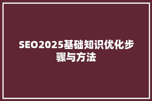 SEO2025基础知识优化步骤与方法