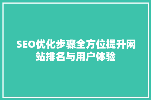 SEO优化步骤全方位提升网站排名与用户体验