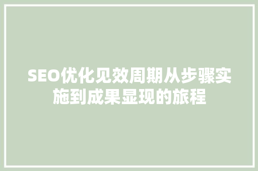 SEO优化见效周期从步骤实施到成果显现的旅程