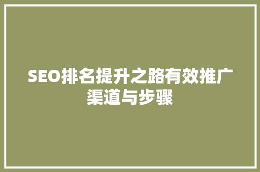 SEO排名提升之路有效推广渠道与步骤