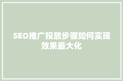 SEO推广投放步骤如何实现效果最大化
