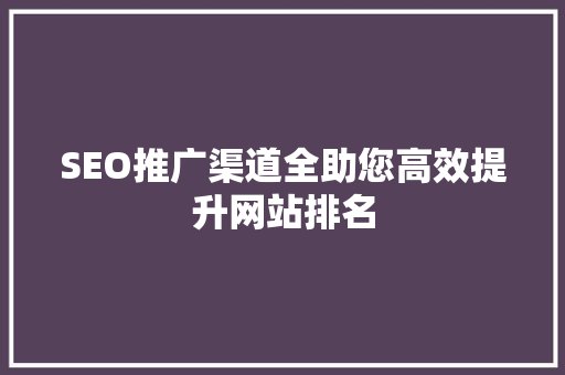 SEO推广渠道全助您高效提升网站排名