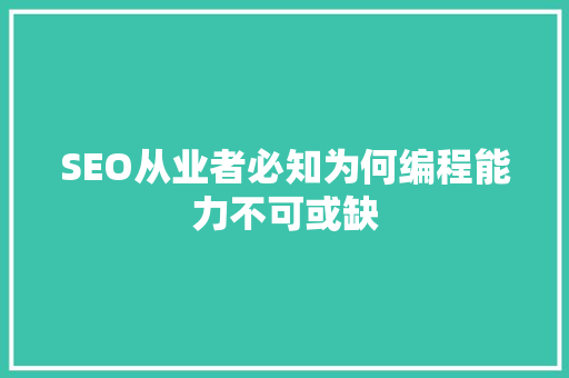 SEO从业者必知为何编程能力不可或缺