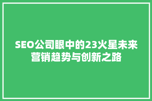SEO公司眼中的23火星未来营销趋势与创新之路