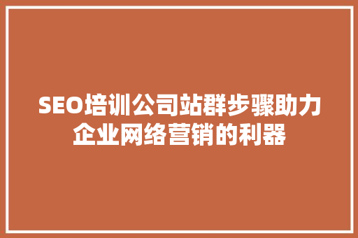 SEO培训公司站群步骤助力企业网络营销的利器