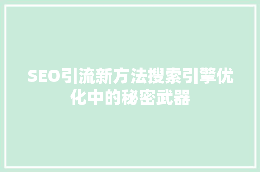 SEO引流新方法搜索引擎优化中的秘密武器