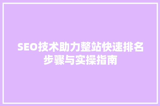 SEO技术助力整站快速排名步骤与实操指南