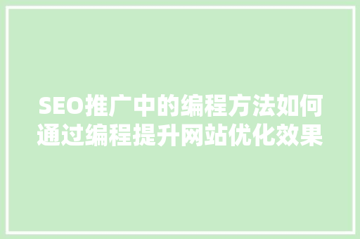 SEO推广中的编程方法如何通过编程提升网站优化效果