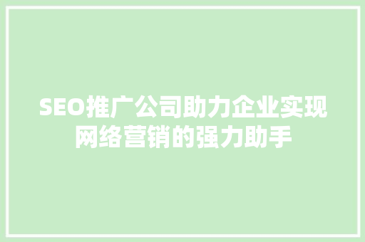 SEO推广公司助力企业实现网络营销的强力助手