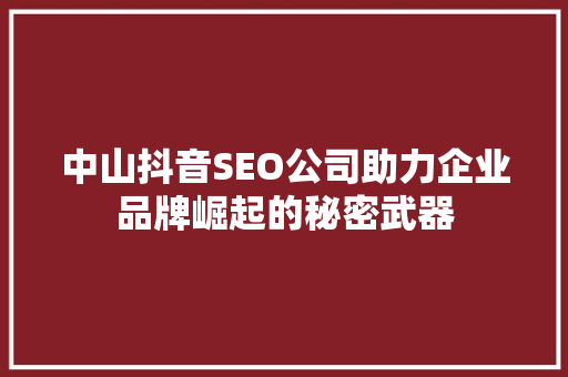 中山抖音SEO公司助力企业品牌崛起的秘密武器