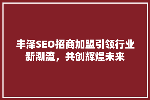 丰泽SEO招商加盟引领行业新潮流，共创辉煌未来
