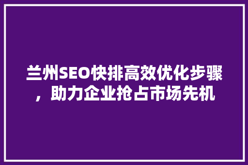 兰州SEO快排高效优化步骤，助力企业抢占市场先机