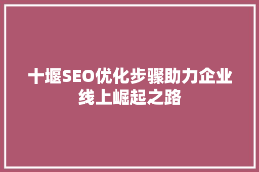十堰SEO优化步骤助力企业线上崛起之路