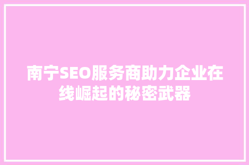 南宁SEO服务商助力企业在线崛起的秘密武器
