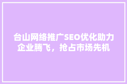 台山网络推广SEO优化助力企业腾飞，抢占市场先机