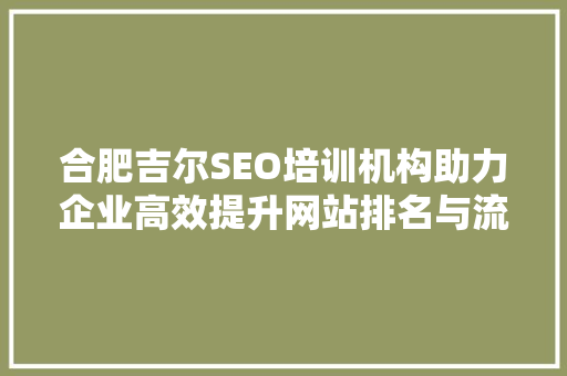 合肥吉尔SEO培训机构助力企业高效提升网站排名与流量