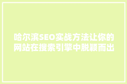 哈尔滨SEO实战方法让你的网站在搜索引擎中脱颖而出