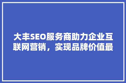 大丰SEO服务商助力企业互联网营销，实现品牌价值最大化
