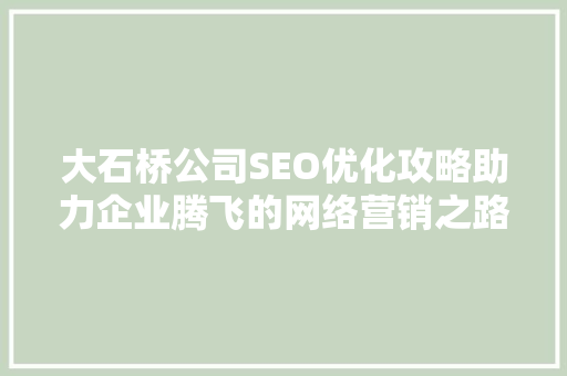 大石桥公司SEO优化攻略助力企业腾飞的网络营销之路