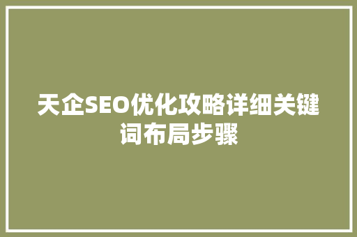 天企SEO优化攻略详细关键词布局步骤