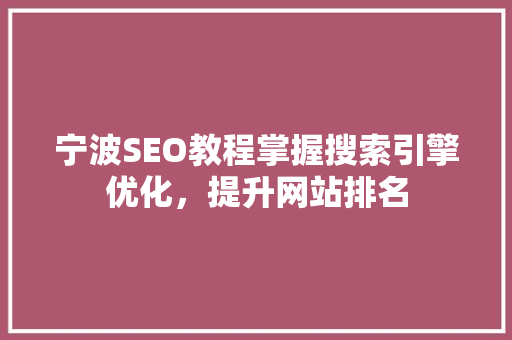 宁波SEO教程掌握搜索引擎优化，提升网站排名