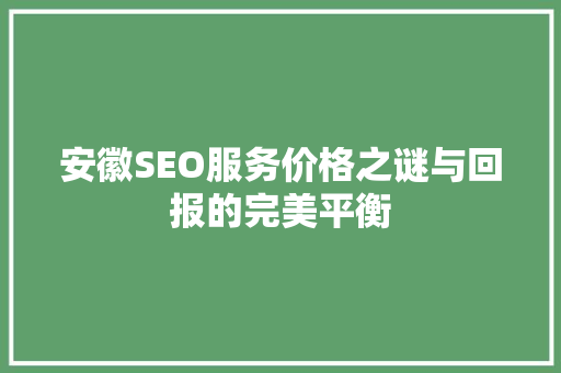 安徽SEO服务价格之谜与回报的完美平衡