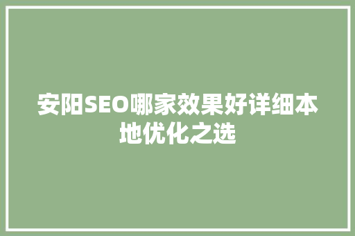 安阳SEO哪家效果好详细本地优化之选