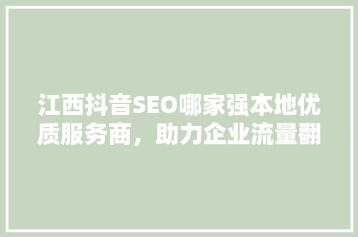 江西抖音SEO哪家强本地优质服务商，助力企业流量翻倍