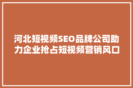 河北短视频SEO品牌公司助力企业抢占短视频营销风口