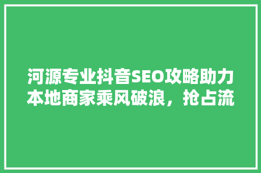 河源专业抖音SEO攻略助力本地商家乘风破浪，抢占流量高地