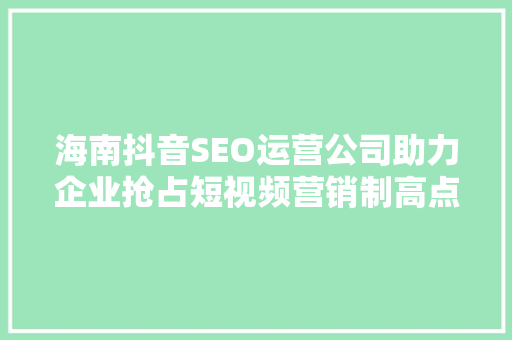 海南抖音SEO运营公司助力企业抢占短视频营销制高点